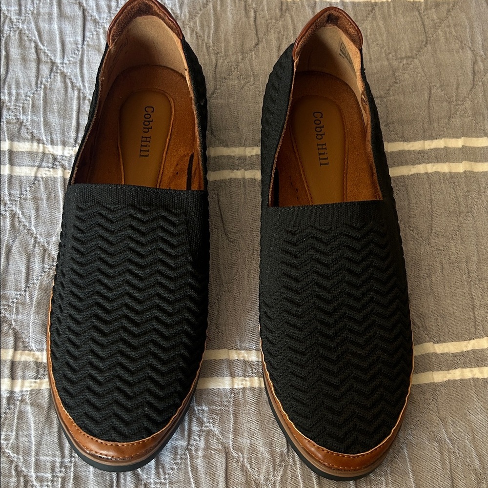 Cobb Hill by New Balance Black Slip-On Loafers with Brown Trim